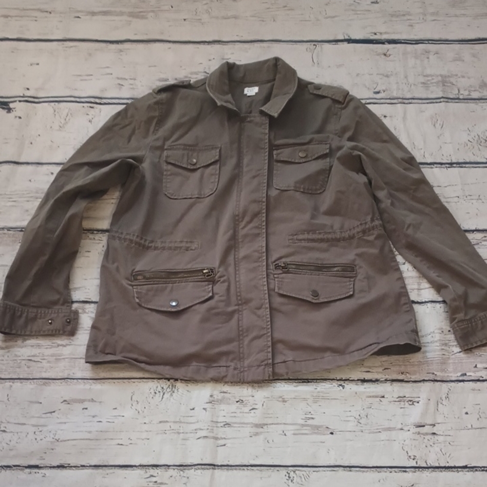 Crown & Ivy Women's Army Green Cotton Blend Utility Jacket L